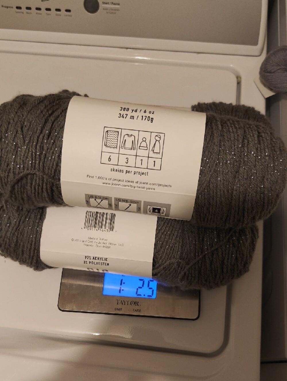 Big Twist Twinkie Gray Sparkle Yarn - Picture 2 of 5